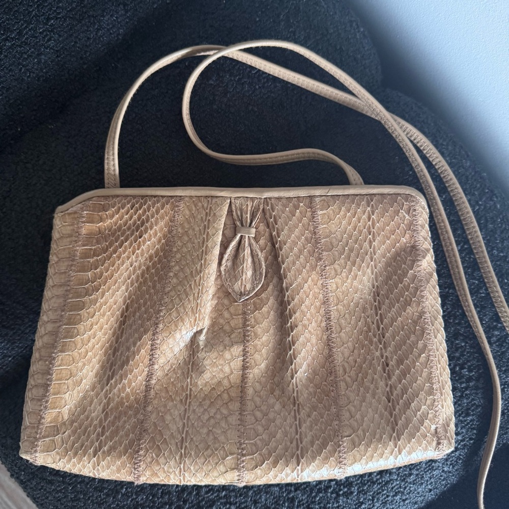 Beige Snake-Skin Shoulder Bag Clutch Purse